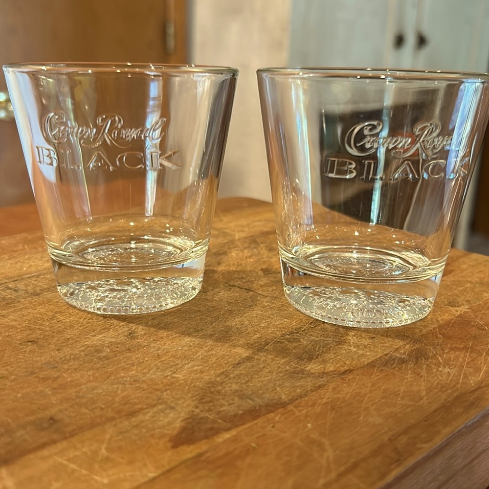 Crown Royal BLACK Clear Whiskey Bar Rocks Glass Italy 3-5/8"